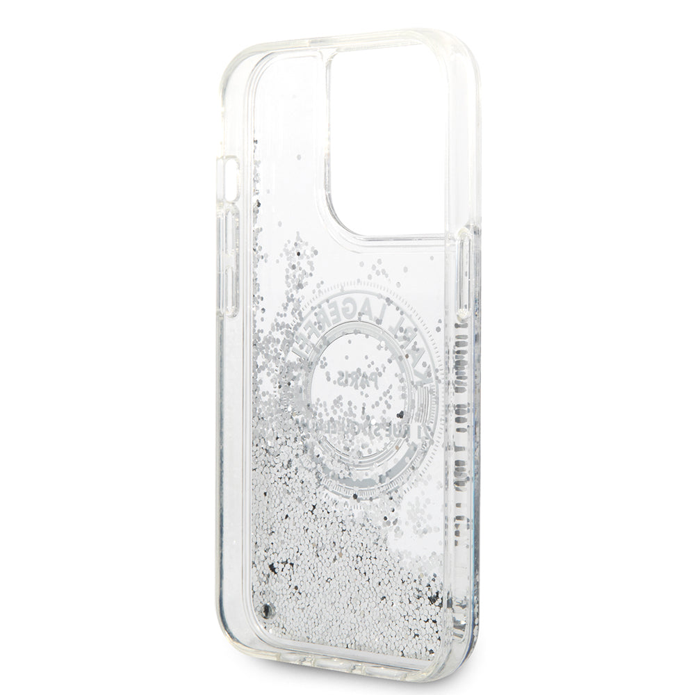 Etui til Apple iPhone 14 Pro, Karl Lagerfeld, Liquid Glitter RSG, Sølvfarvet