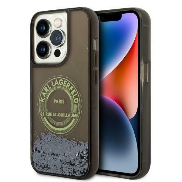 Case for Apple iPhone 14 Pro, Karl Lagerfeld, Liquid Glitter RSG, Black