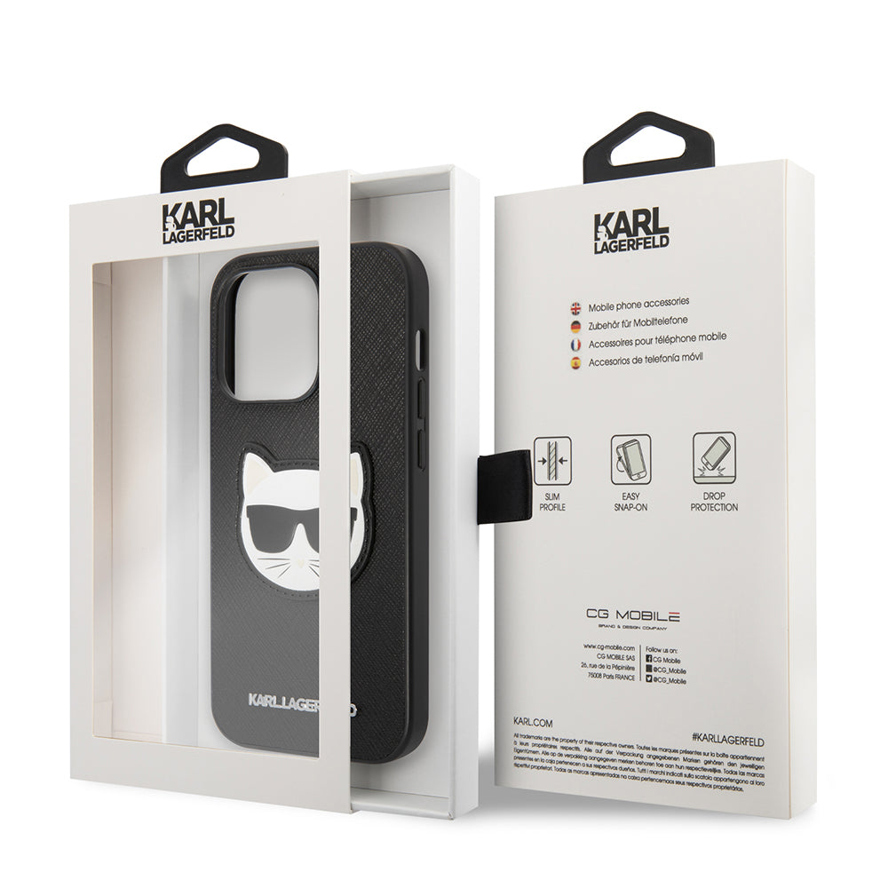 Case for Apple iPhone 14 Pro, Karl Lagerfeld, Saffiano Choupette's Head, Black