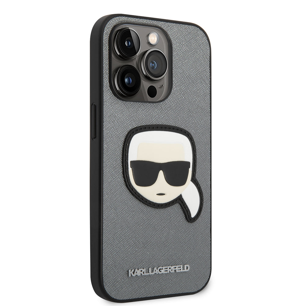 Case for Apple iPhone 14 Pro, Karl Lagerfeld, Saffiano Karl's Head, Silver