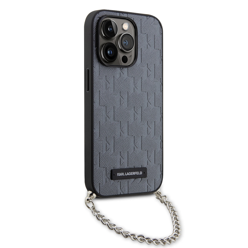 Case for Apple iPhone 14 Pro, Karl Lagerfeld, Saffiano Monogram Chain, Silver