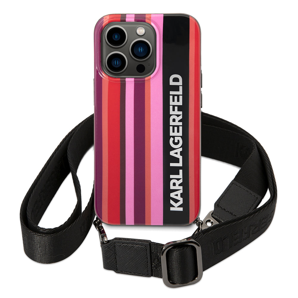Etui til Apple iPhone 14 Pro Max, Karl Lagerfeld, Color Stripes with Strap, Pink