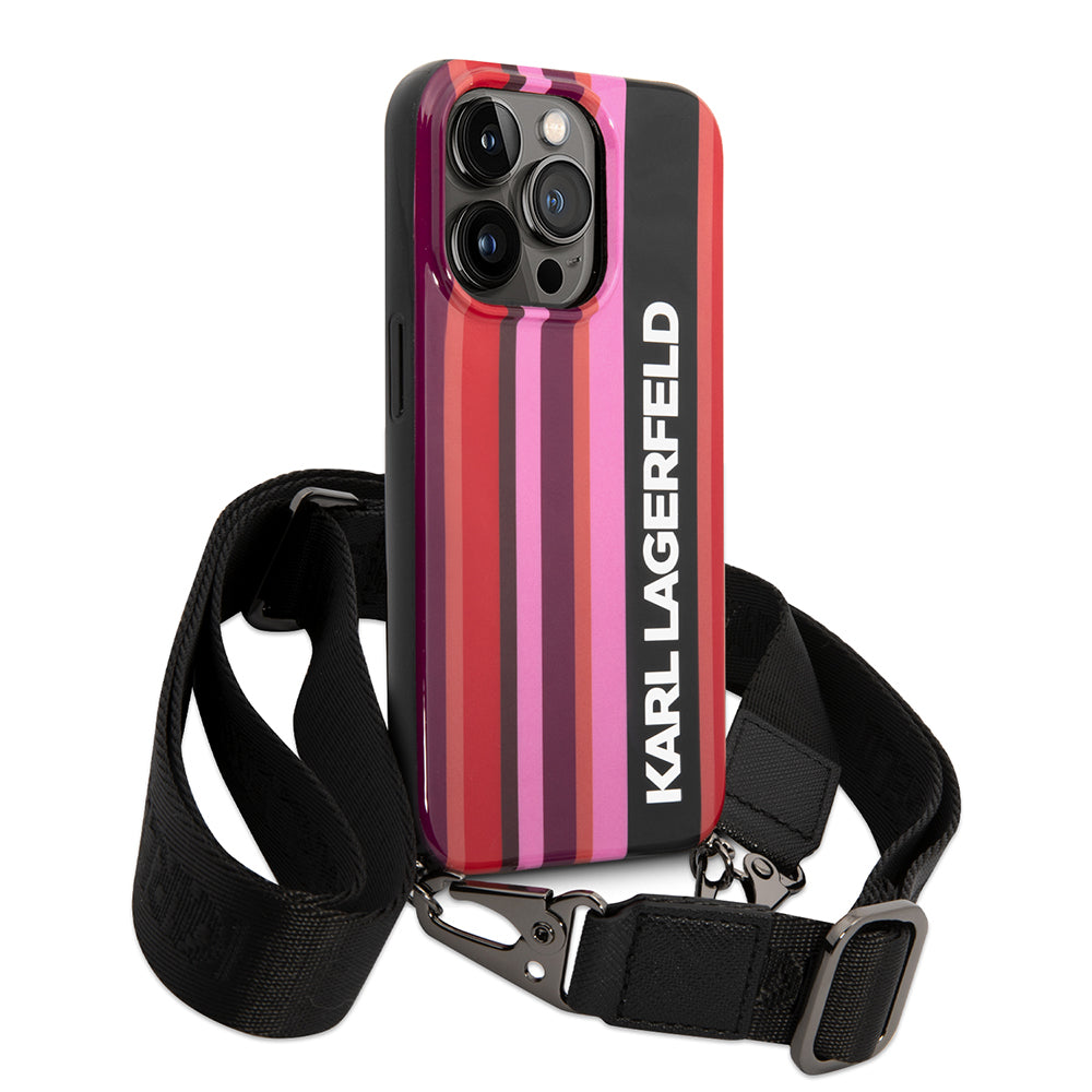 Etui til Apple iPhone 14 Pro Max, Karl Lagerfeld, Color Stripes with Strap, Pink