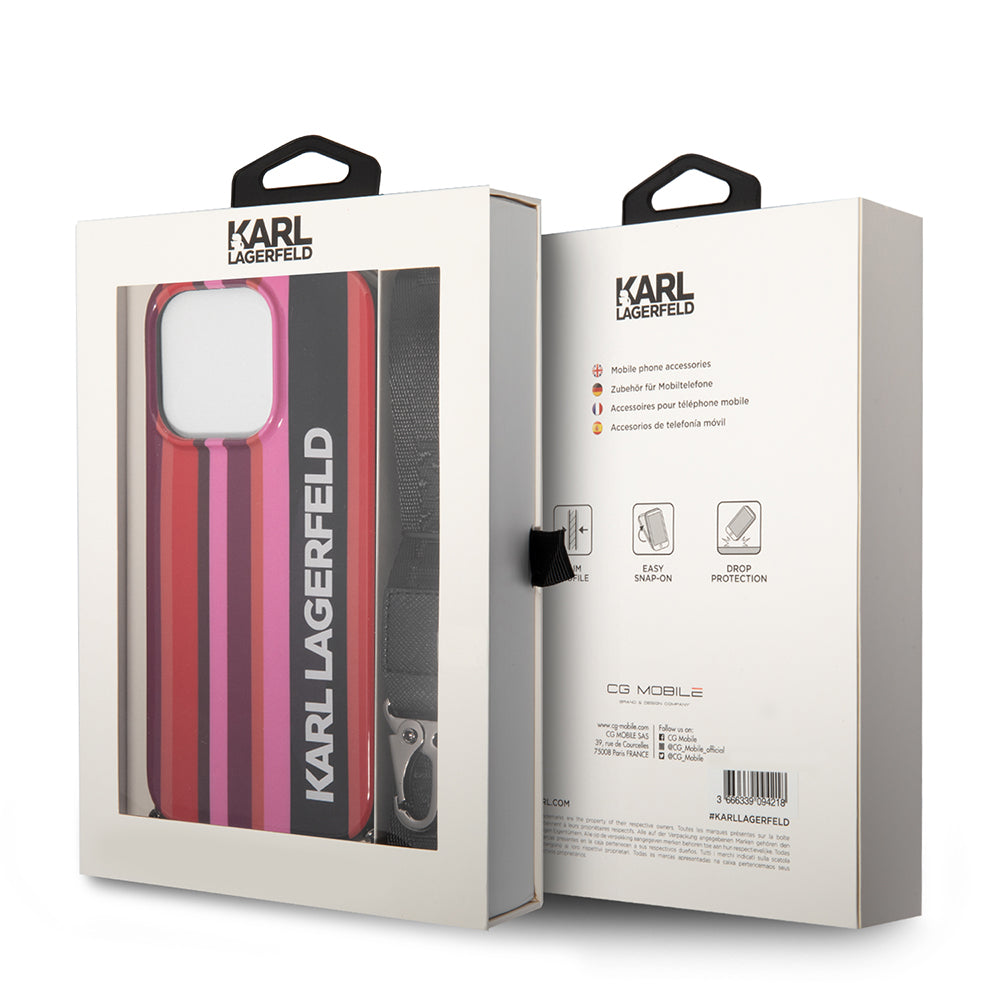 Etui til Apple iPhone 14 Pro Max, Karl Lagerfeld, Color Stripes with Strap, Pink