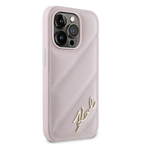 Etui til Apple iPhone 14 Pro Max, Karl Lagerfeld, Diagonal Quilted Script, Pink