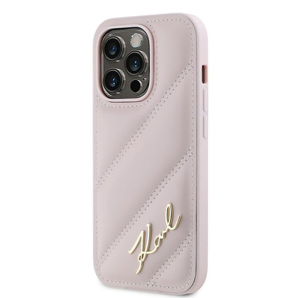 Etui til Apple iPhone 14 Pro Max, Karl Lagerfeld, Diagonal Quilted Script, Pink