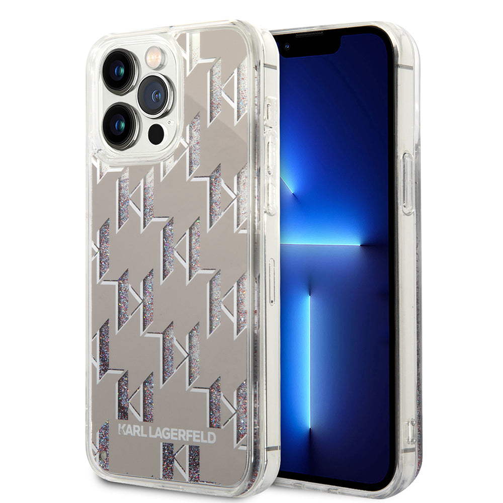 Case for Apple iPhone 14 Pro Max, Karl Lagerfeld, Liquid Glitter Monogram, Silver