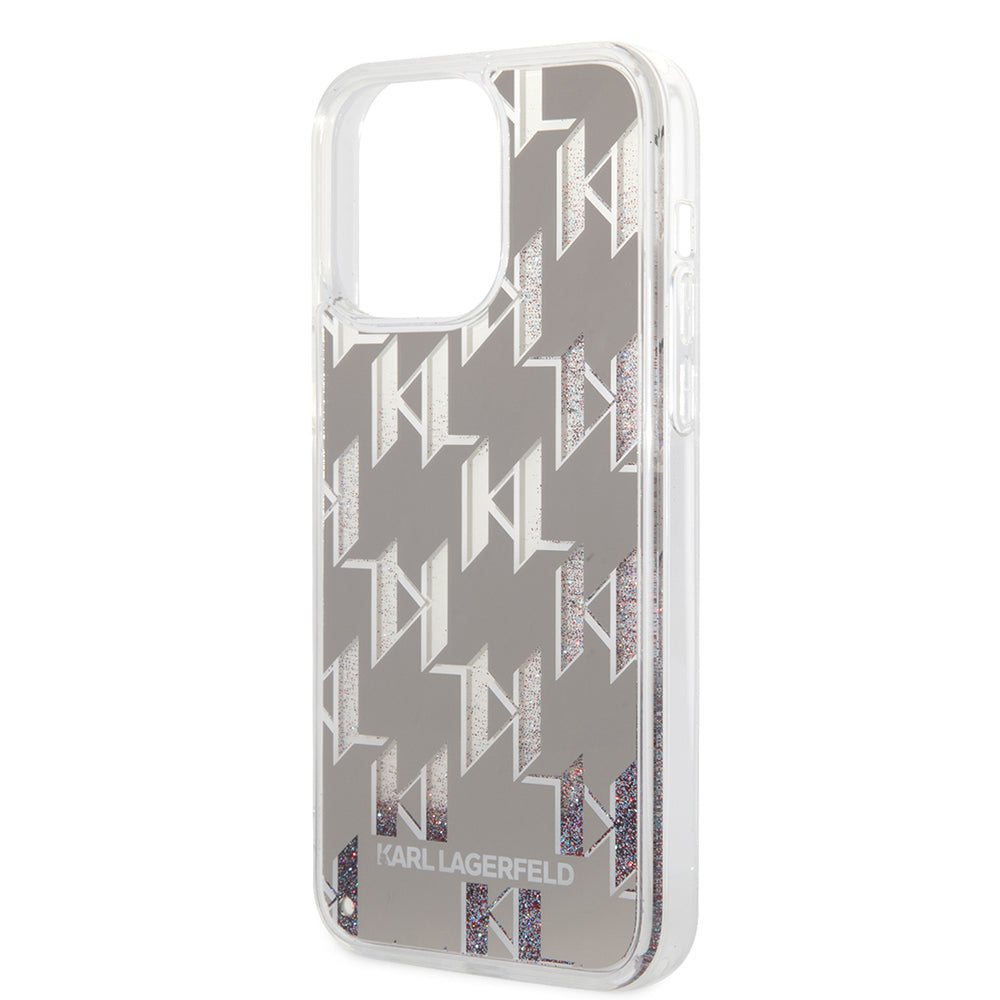 Case for Apple iPhone 14 Pro Max, Karl Lagerfeld, Liquid Glitter Monogram, Silver