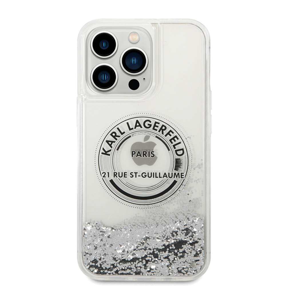 Etui til Apple iPhone 14 Pro Max, Karl Lagerfeld, Liquid Glitter RSG, Sølvfarvet