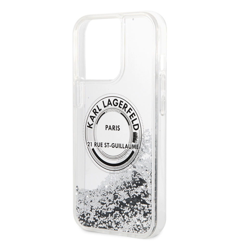 Etui til Apple iPhone 14 Pro Max, Karl Lagerfeld, Liquid Glitter RSG, Sølvfarvet