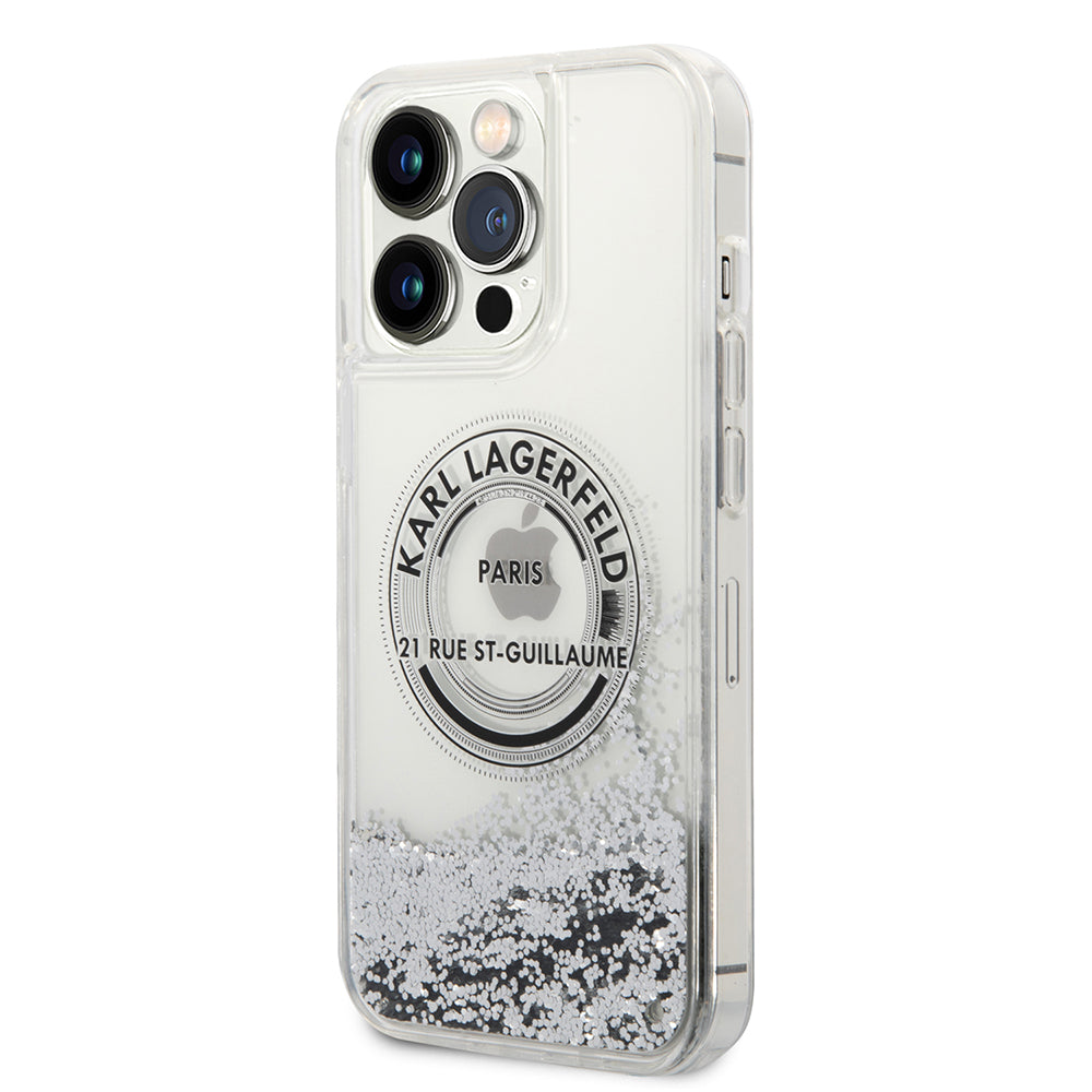 Etui til Apple iPhone 14 Pro Max, Karl Lagerfeld, Liquid Glitter RSG, Sølvfarvet
