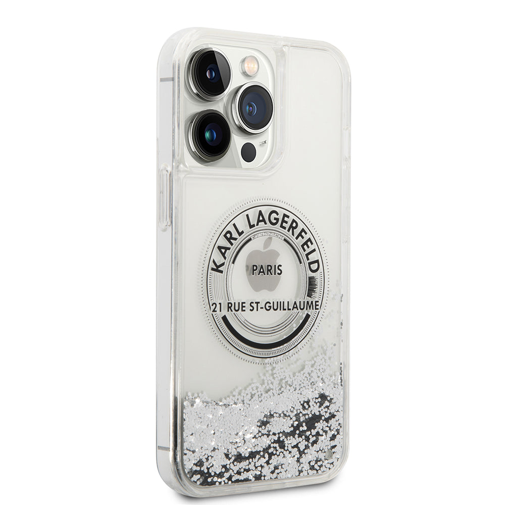 Etui til Apple iPhone 14 Pro Max, Karl Lagerfeld, Liquid Glitter RSG, Sølvfarvet