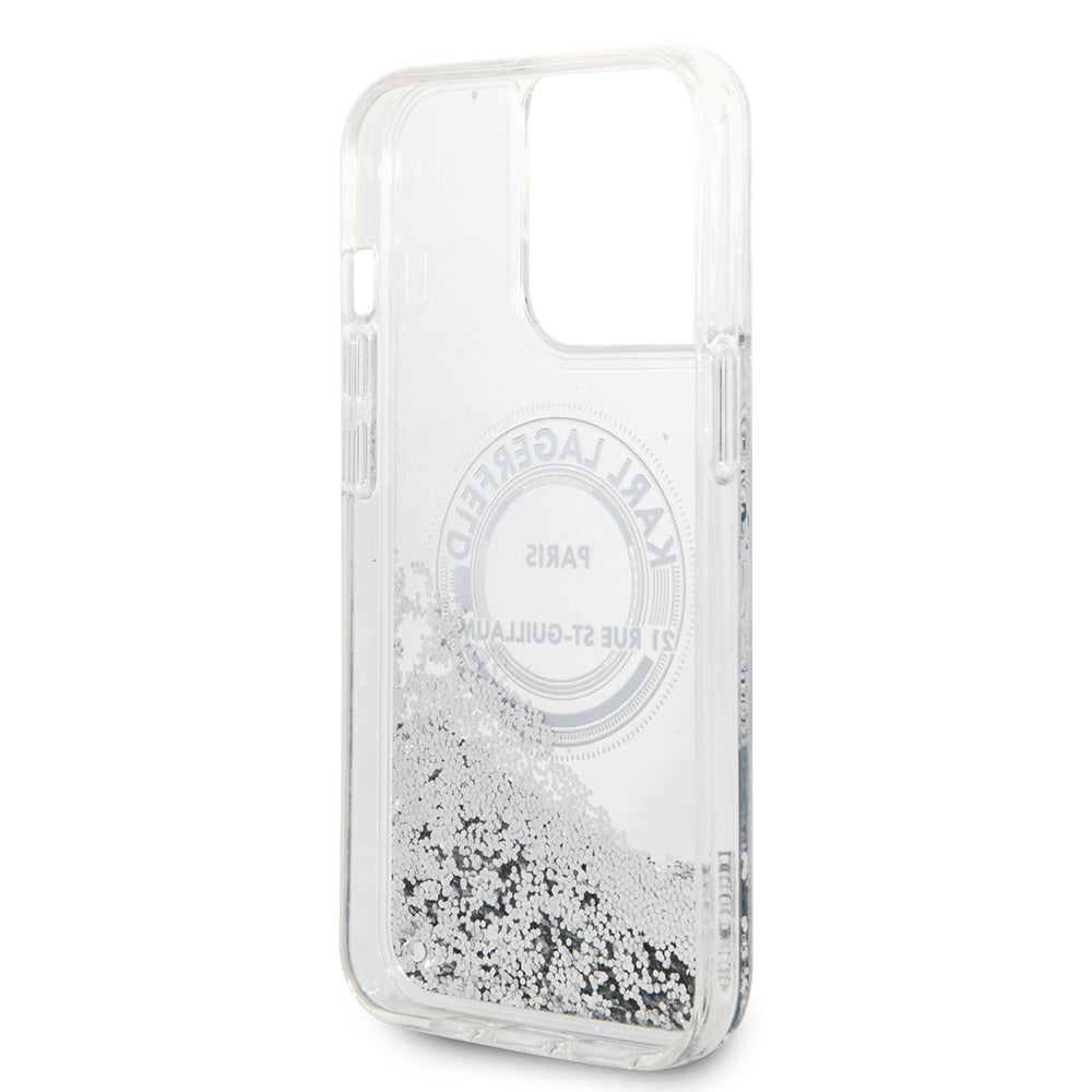 Etui til Apple iPhone 14 Pro Max, Karl Lagerfeld, Liquid Glitter RSG, Sølvfarvet