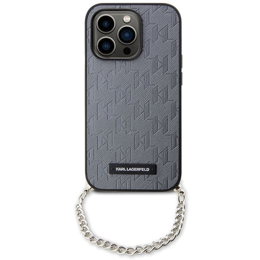 Etui til Apple iPhone 14 Pro Max, Karl Lagerfeld, Saffiano Monogram Chain, Sølvfarvet