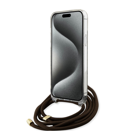 Etui til Apple iPhone 15, Guess, 4G IML Printed Crossbody, Brun