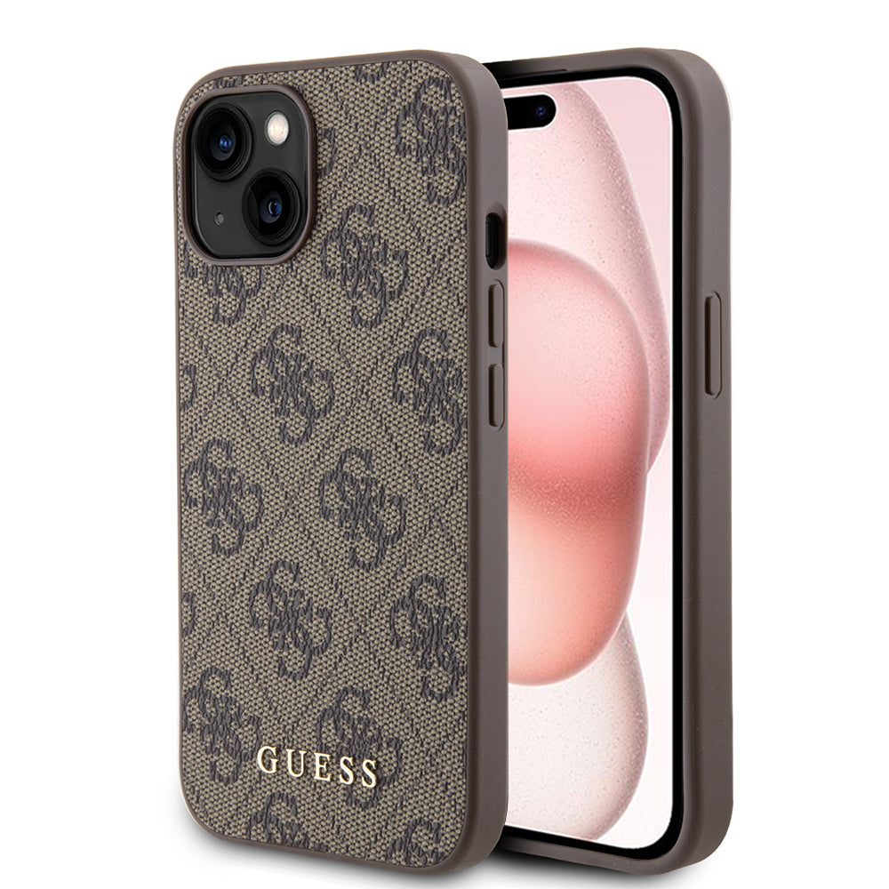 Etui til Apple iPhone 15, Guess, 4G Metal Gold Logo, Brun