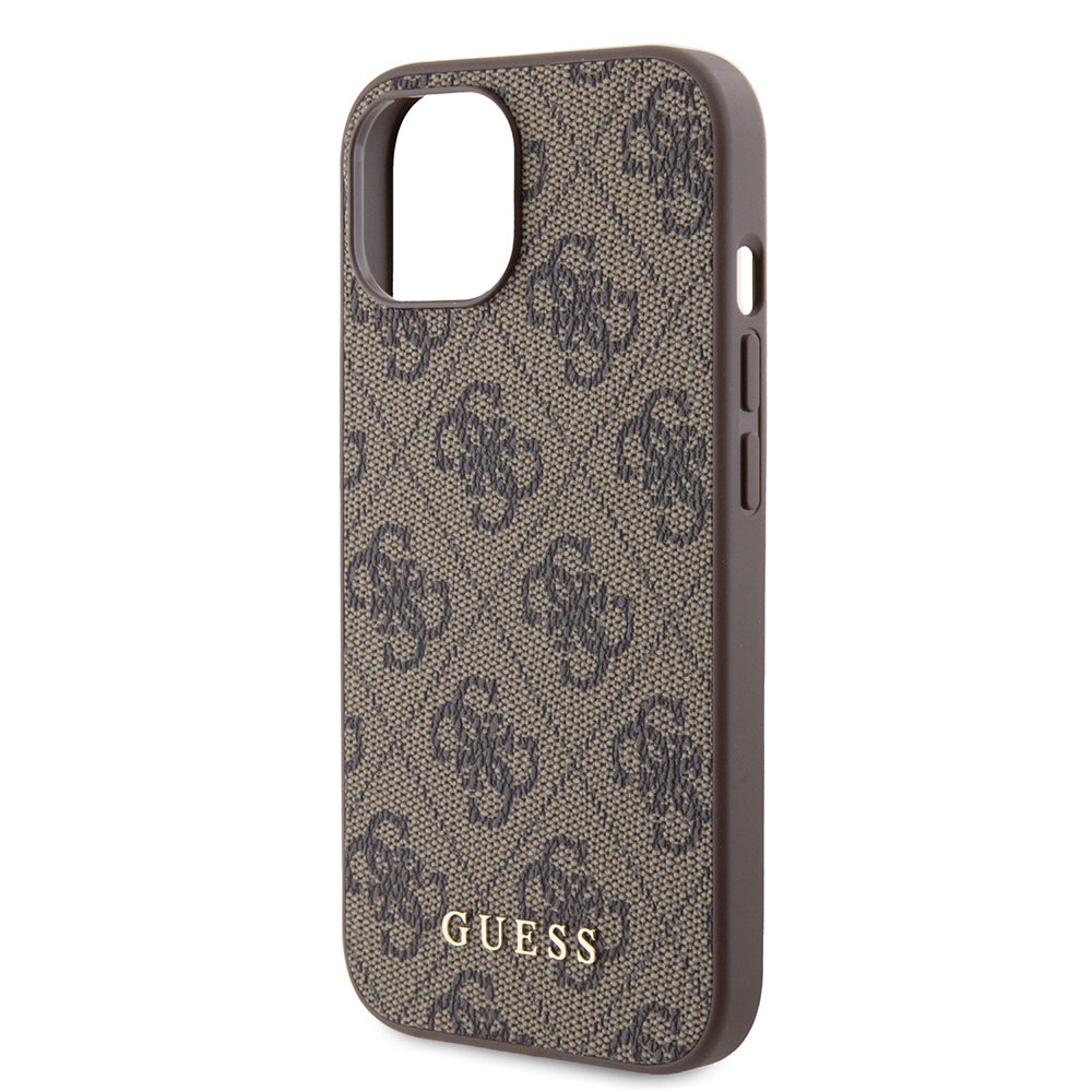 Etui til Apple iPhone 15, Guess, 4G Metal Gold Logo, Brun