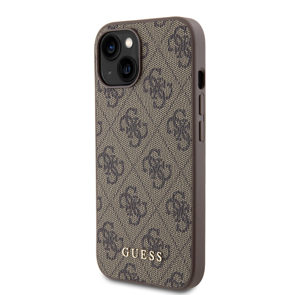 Etui til Apple iPhone 15, Guess, 4G Metal Gold Logo, Brun