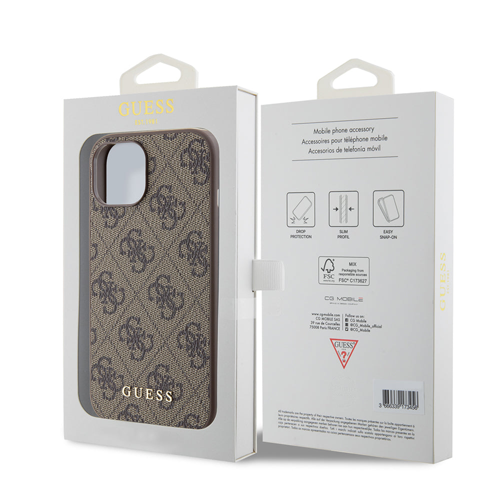 Etui til Apple iPhone 15, Guess, 4G Metal Gold Logo, Brun
