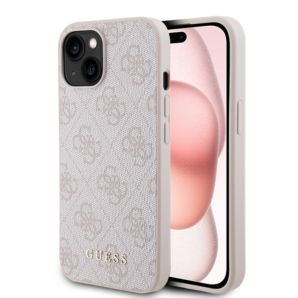 Etui til Apple iPhone 15, Guess, 4G Metal Gold Logo, Pink