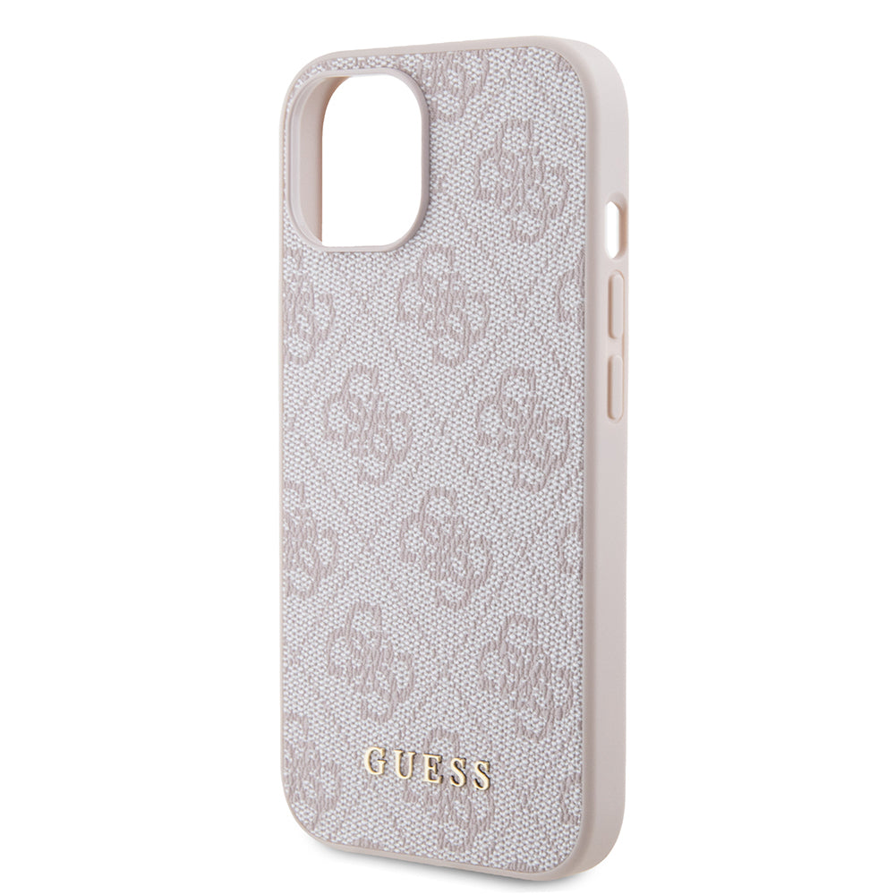 Etui til Apple iPhone 15, Guess, 4G Metal Gold Logo, Pink