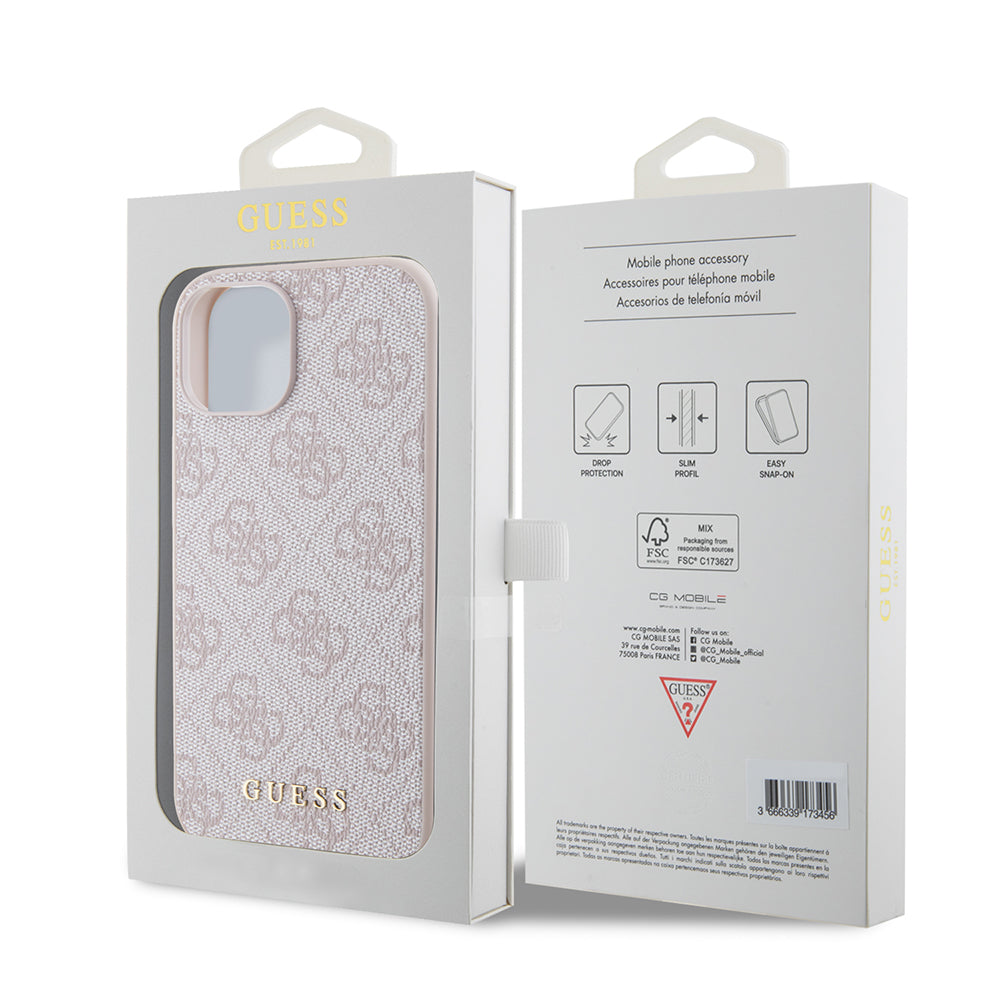 Etui til Apple iPhone 15, Guess, 4G Metal Gold Logo, Pink
