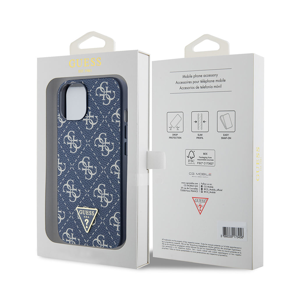 Etui til Apple iPhone 15, Guess, 4G Triangle Logo, Blå