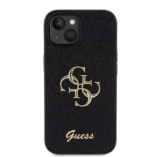 Etui til Apple iPhone 15, Guess, Glitter Big 4G Script, Sort
