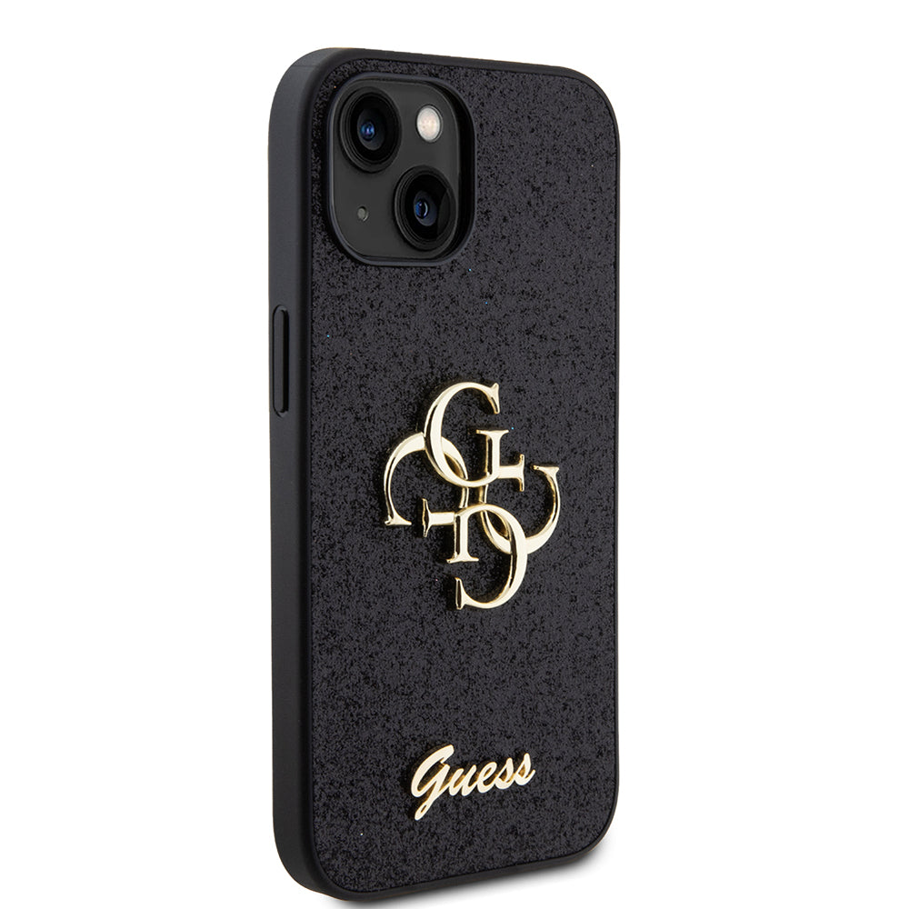 Etui til Apple iPhone 15, Guess, Glitter Big 4G Script, Sort