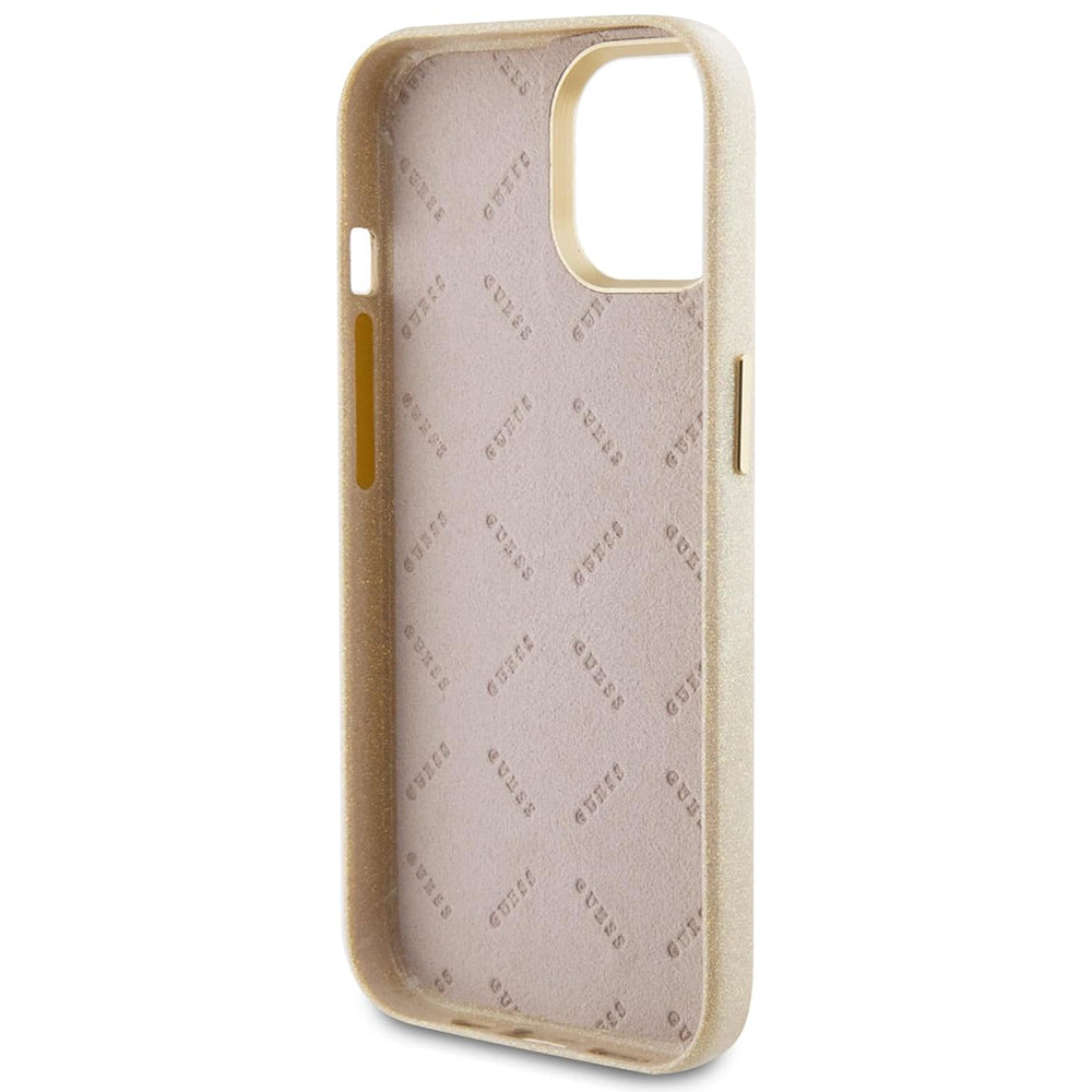 Etui til Apple iPhone 15, Guess, Glitter Glossy Script, Beige