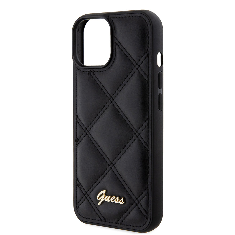 Etui til Apple iPhone 15, Guess, Quilted Metal Logo, Sort