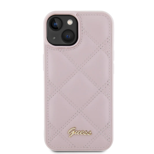 Etui til Apple iPhone 15, Guess, Quilted Metal Logo, Pink