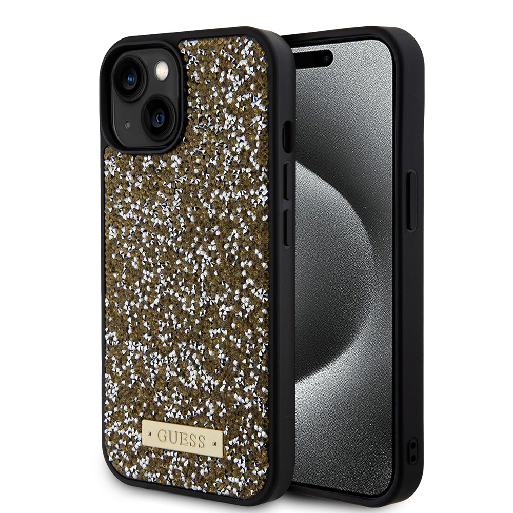 Etui til Apple iPhone 15, Guess, Rhinestone Metal Logo, Gul