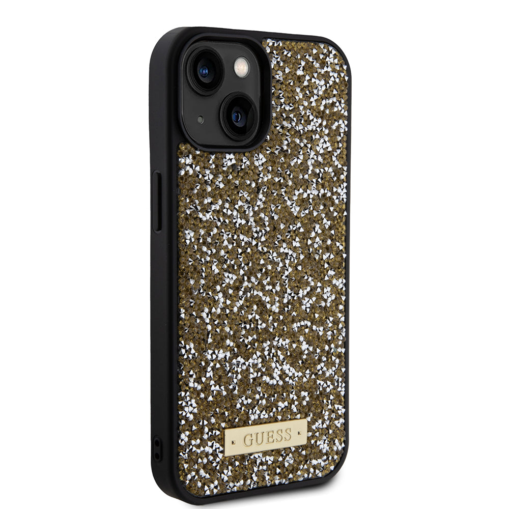 Etui til Apple iPhone 15, Guess, Rhinestone Metal Logo, Gul