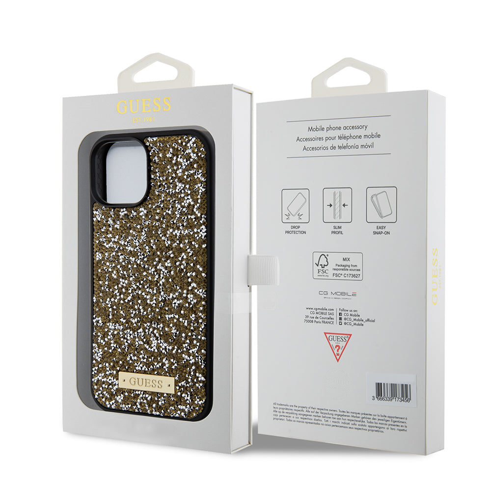 Etui til Apple iPhone 15, Guess, Rhinestone Metal Logo, Gul