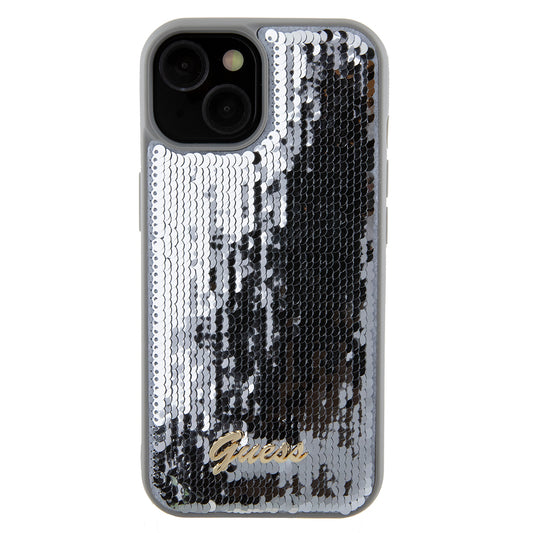 Etui til Apple iPhone 15, Guess, Sequin Script Metal, Sølvfarvet