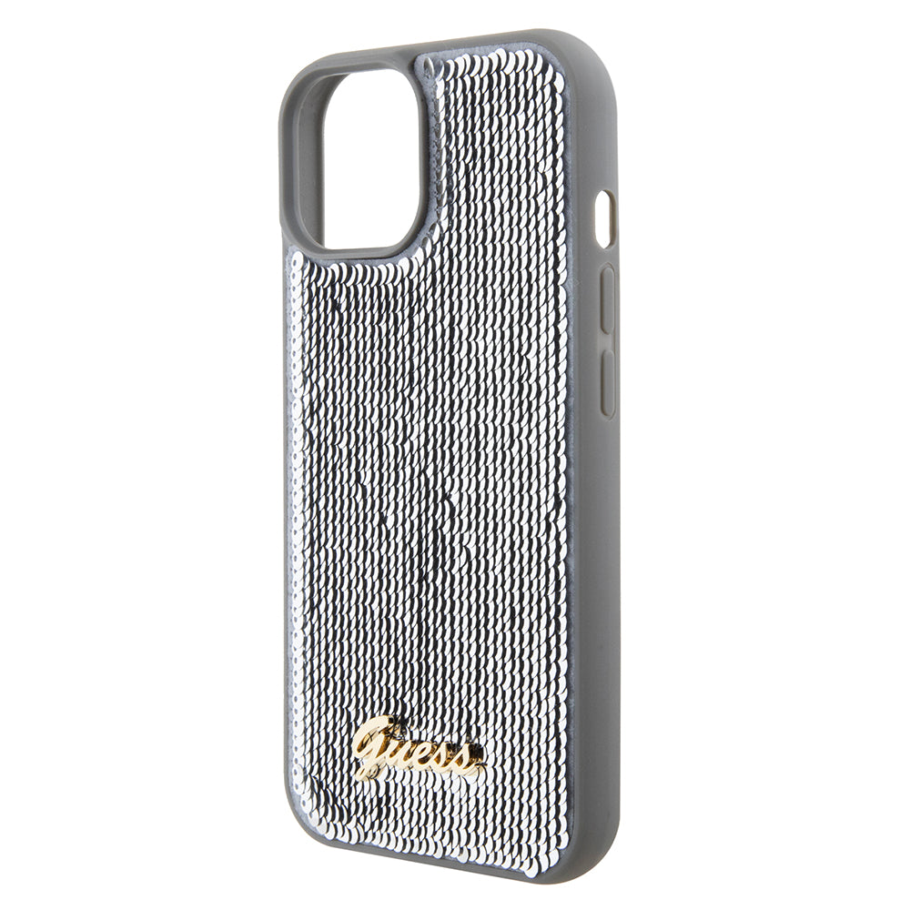 Etui til Apple iPhone 15, Guess, Sequin Script Metal, Sølvfarvet