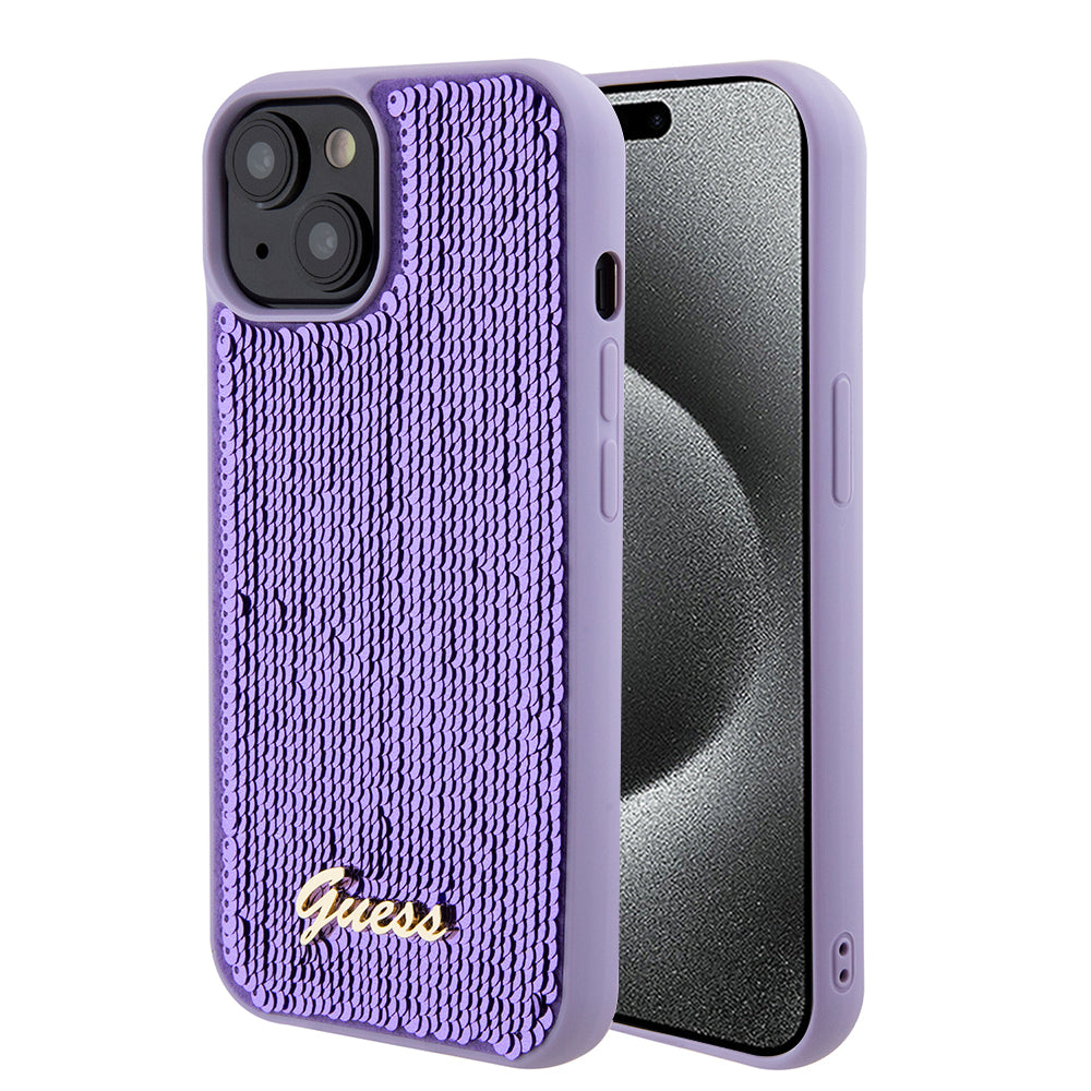 Etui til Apple iPhone 15, Guess, Sequin Script Metal, Lilla