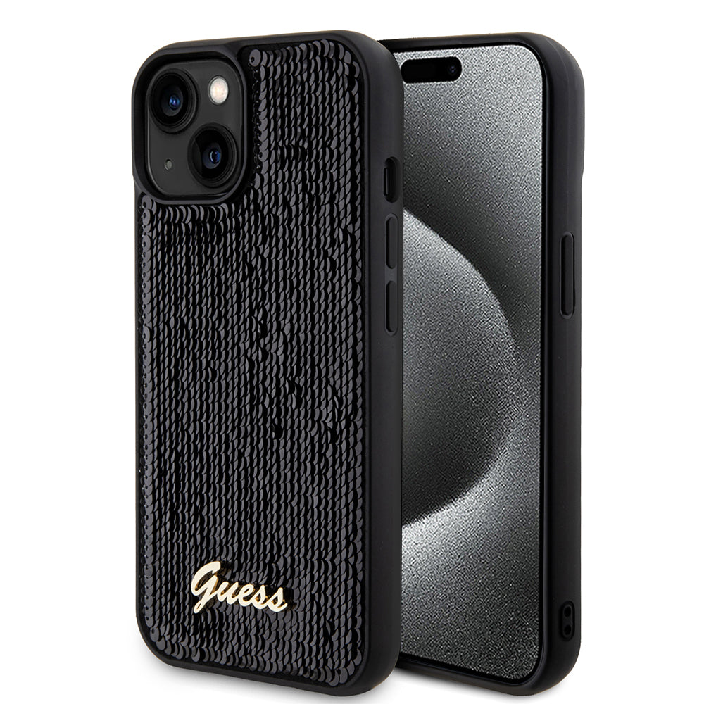 Etui til Apple iPhone 15, Guess, Sequin Script Metal, Sort