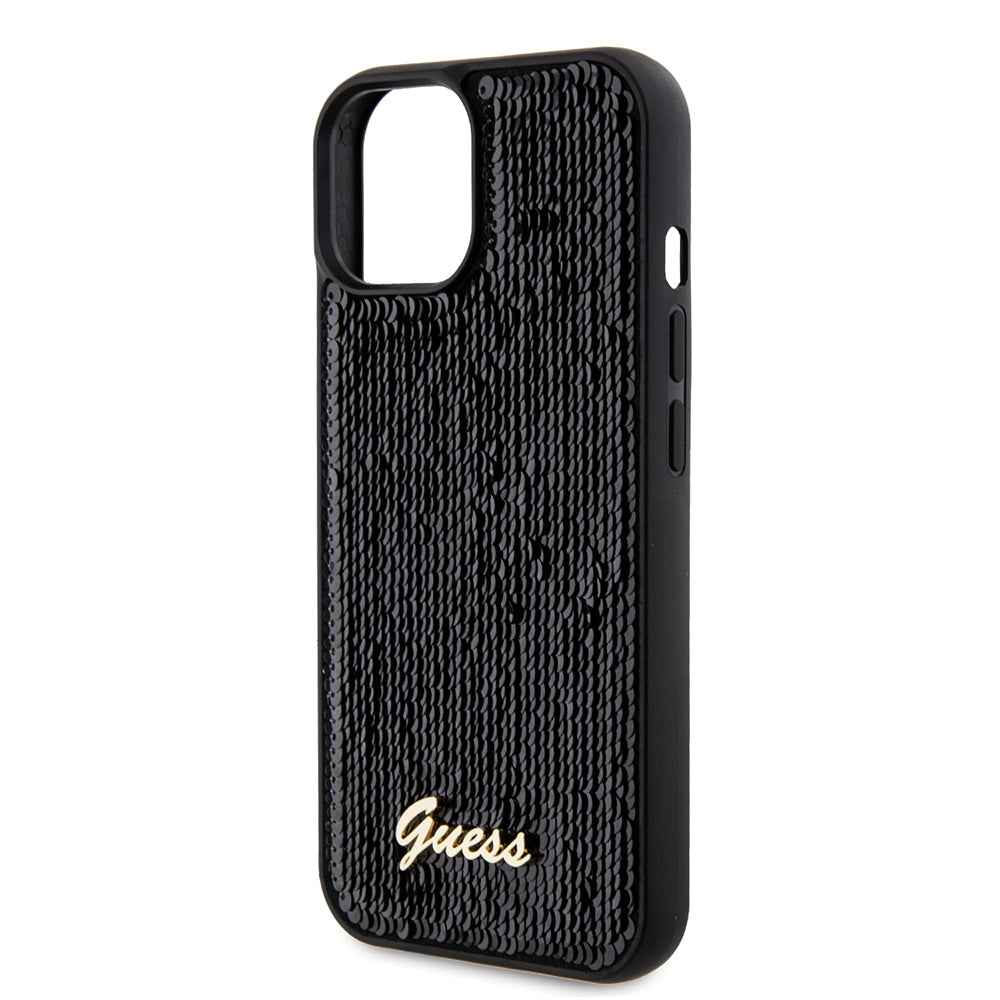 Etui til Apple iPhone 15, Guess, Sequin Script Metal, Sort