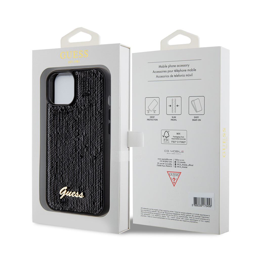 Etui til Apple iPhone 15, Guess, Sequin Script Metal, Sort