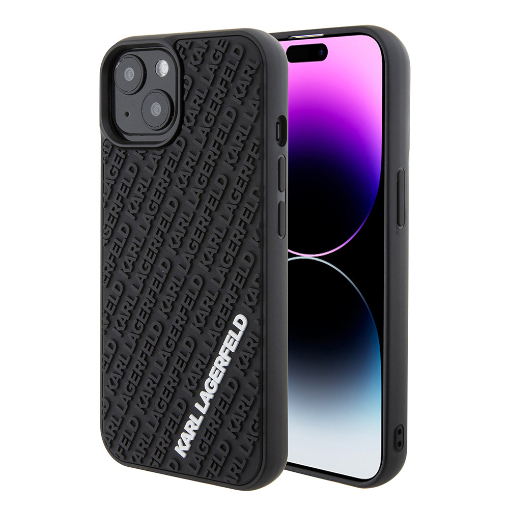 Etui til Apple iPhone 15, Karl Lagerfeld, 3D Rubber Multi Logo, Sort