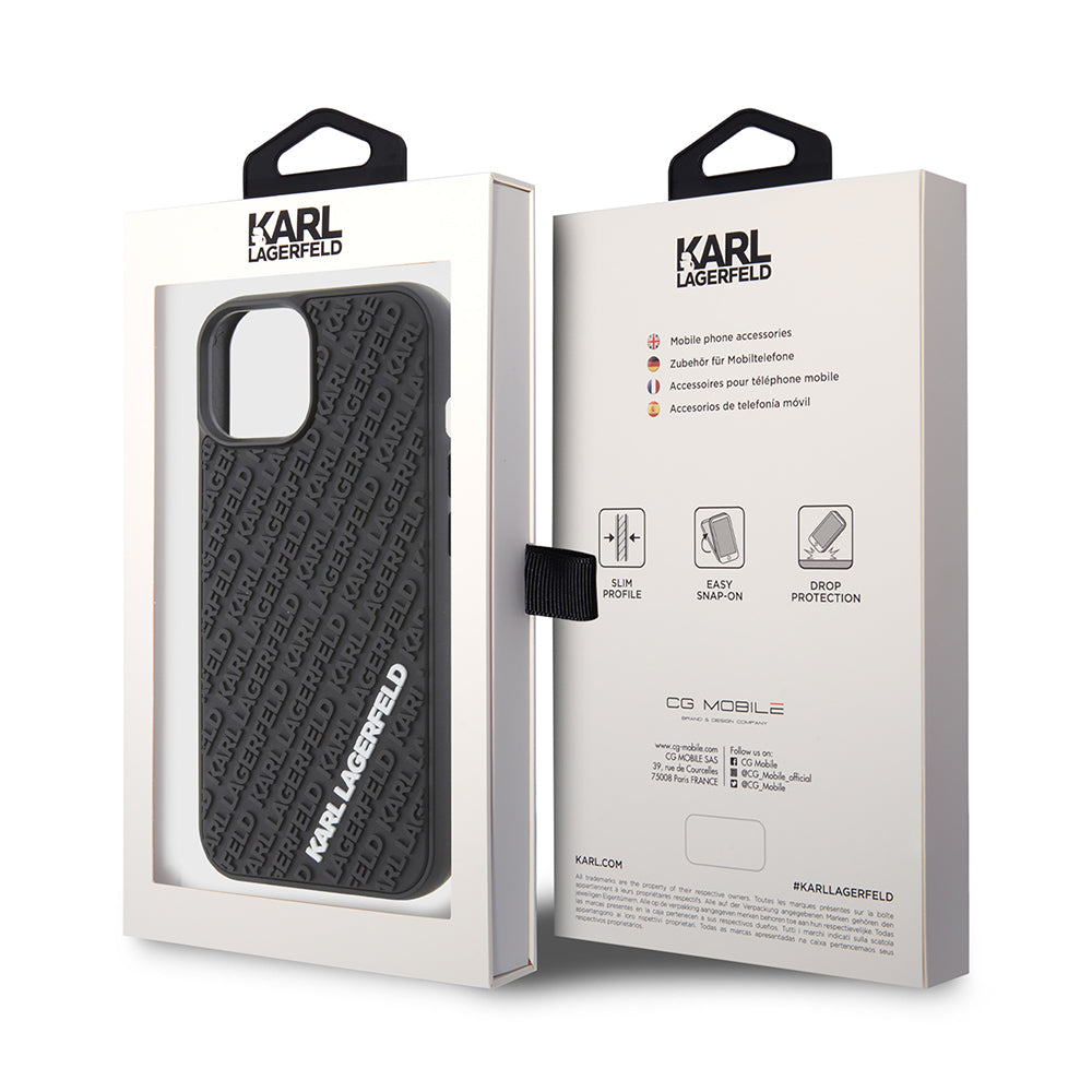 Etui til Apple iPhone 15, Karl Lagerfeld, 3D Rubber Multi Logo, Sort
