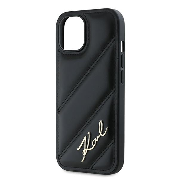 Etui til Apple iPhone 15, Karl Lagerfeld, Diagonal Quilted Script, Sort