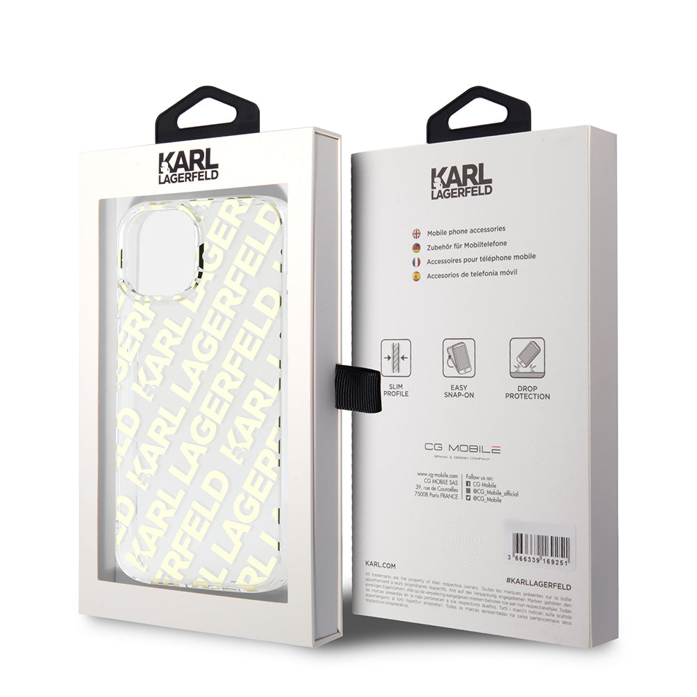 Case for Apple iPhone 15, Karl Lagerfeld, IML Luxury Gold Fullover Logo, Gold
