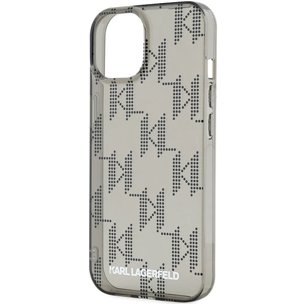 Cover til Apple iPhone 15, Karl Lagerfeld, IML Luxury Monogram KL Mønster med Strop, Sort
