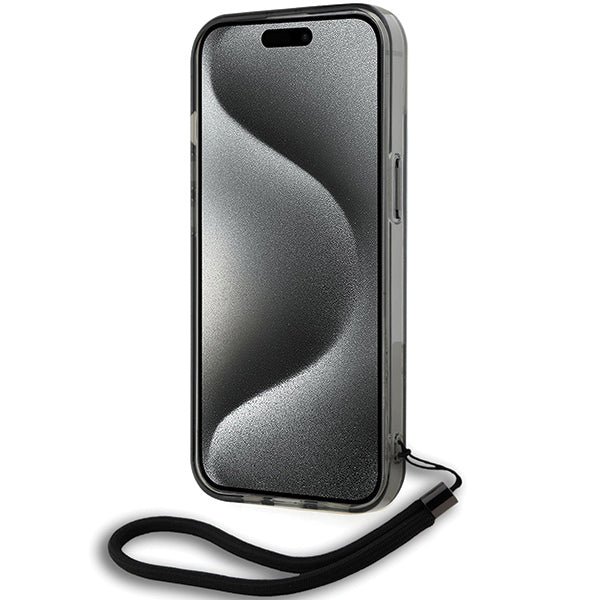 Cover til Apple iPhone 15, Karl Lagerfeld, IML Luxury Monogram KL Mønster med Strop, Sort