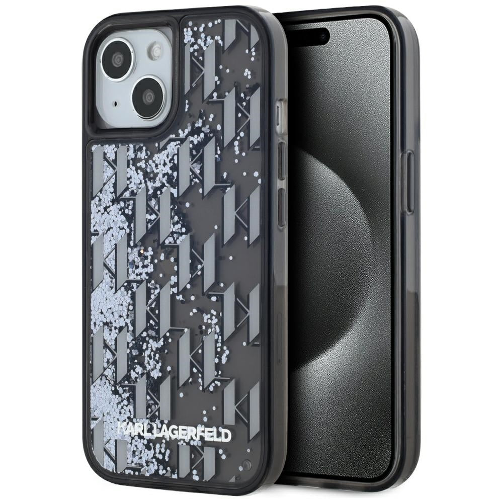 Cover til Apple iPhone 15, Karl Lagerfeld, Liquid Glitter Monogram, Sort