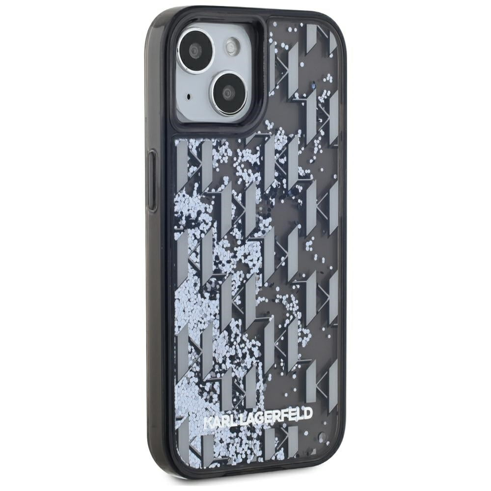 Cover til Apple iPhone 15, Karl Lagerfeld, Liquid Glitter Monogram, Sort