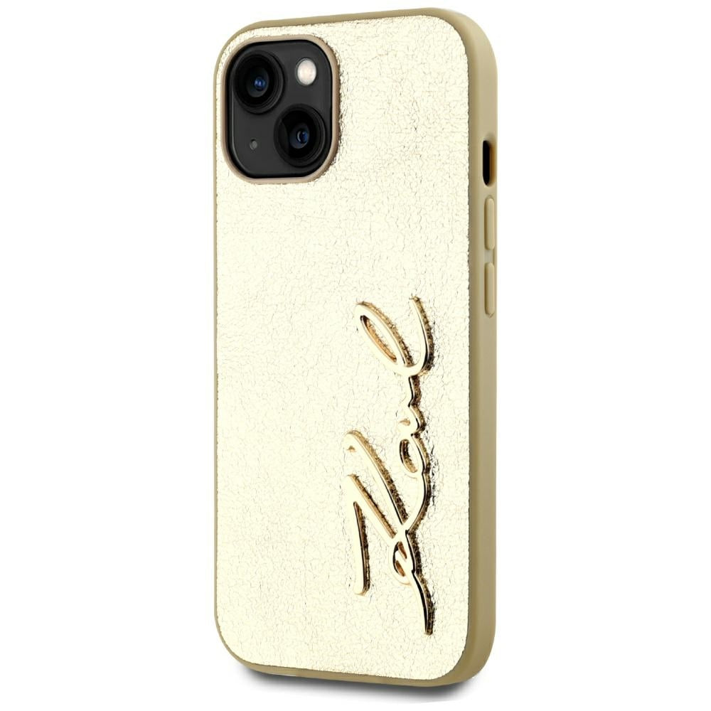 Etui til Apple iPhone 15, Karl Lagerfeld, Metal Signature, Gylden